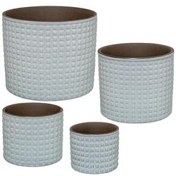SET 4 MACETEROS CERÁMICA BLANCO DECO. CUADRADITOS_°22X18+°18X12+°14X12+°11X9CM