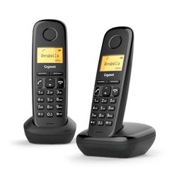 Gigaset A170 Duo - 2 téléphones DECT sans fil - écran avec rétro-éclairage - identification de l'appelant - 18 heures d'autonomie en conversation - répertoire avec 50 contacts, couleur noir