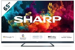 Sharp QLED 144Hz 65FQ5EG, Google TV de 65" sin Marco (4K Ultra HD, 4X HDMI 2.1, 2X USB, Bluetooth), Dolby Vision IQ, Google Assistant, Altavoces Premium Harman/kardon 2x15W, Aluminio Gris Antracita