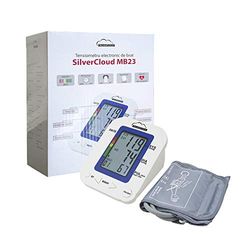 Tensiomètre à bras électronique SilverCloud MB23 avec écran LCD, alarme vocale, affichage de la fréquence cardiaque, 22-36 cm
