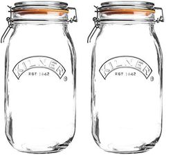 Kilner 2 Litre Round Glass Clip Top Preservation Storage Jar (Pack of 2)