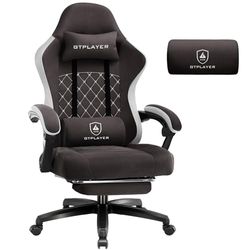 GTPLAYER Chaise de Gaming en Tissu - avec Coussin à Ressorts ensachés - Ergonomique - Pivotante - avec Repose-Pieds - Charge maximale : 150 kg - Marron