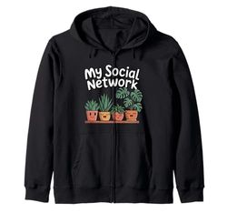 My Social Network is Green Plant Lover Plant Parent Fun Zip Hoodie