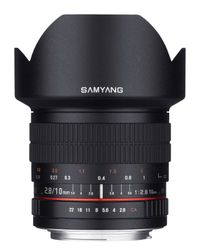 Samyang Lente ultra grande angular F2,8 ED AS NCS CS de 10 mm para câmaras DSLR digitais Nikon com chip Ae para medição automática (SY10MAF-N), cor preta