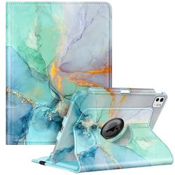 Fintie Custodia rotante per iPad Pro 11" M4 (2024) (numero di modello: A2836/A2837/A3006) - Custodia protettiva girevole a 360 gradi con supporto per matite, auto sleep/wake, marmo smeraldo
