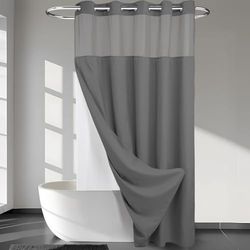River Dream No Hooks Required Waffle Weave Shower Curtain with Snap in Liner (Graphite Grey, 71"x86")
