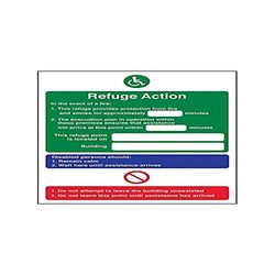 Vsafety 12017AN-R'Refuge Action/Refuge Point Located On' Sign, 150 mm x 200 mm (Pack of 3)