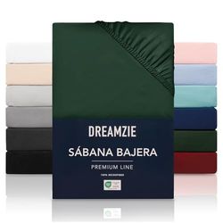 Dreamzie Sabanas 80x200 cm - Grandes Solapas de hasta 33 cm - 100% Microfibra - Verde - Certificada sin Productos Químicos (Oeko Tex), Sabanas bajeras Completamente Elásticas