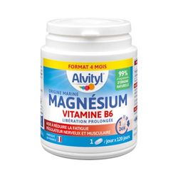 Alvityl Magnésium 300mg + Vitamine B6 - Libération Prolongée - Diffusion lente et progressive - Magnésium d'origine Marine - Stress, Fatigue, Irritabilité - Fabriqué en France - Comprimés 120 Jours