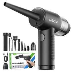 LUCKEA Aria Compressa Elettrico Rimuovi Polvere - 3 Velocità Air Duster Mini Soffiatore Aspiratore a Batteria 6000 mAh, Kit Pulizia PC Tastiera Auto, Alternativa Allo Bomboletta Aria Compressa Spray