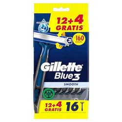 Gillette Blue3 Smooth Maquinillas Desechables Para Hombre, Tres Hojas De Afeitar Con Cabezal Pivotante 40° Y Banda Lubricante, 12+4 GRATIS (Total 16 Uds)