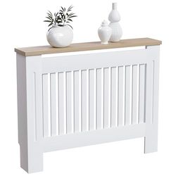 Vida Designs Arlington Radiatorafdekking, moderne, wit gelakte kast van vezelplaat met gemiddelde dichtheid, lamellen, groeven, bovenste plank van hout, Medium
