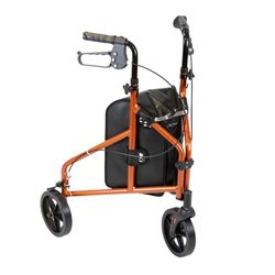 NRS Healthcare Ultra Lightweight 3 Wheel Rollator with Lockable Brakes, Folding & Height Adjustable with Bag, Aluminium Walking Aid 4.5kg (9.9lbs) – Orange