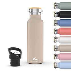 Daikoku Bouteille, Bouteille Thermique en Acier Inoxydable à Double Paroi, Thermos Maintient les Boissons Froides ou Chaudes Pendant des Heures, Deux Bouchons, Beige Pastel, 750 ML