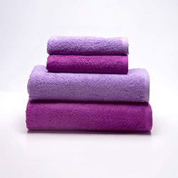 Sancarlos - Set of 4 Ocean Duo Towels, 2 Washbasin and 2 Bathroom, Lilac and Purple, 100% Cotton, 550 g/m2