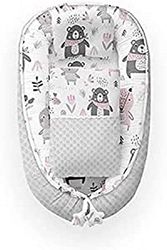 Kospu babynest con cuscino e coperta per bambini, peluche in cotone e minky, imbottitura 100% silicone perline, paracolpi 90 x 70 cm