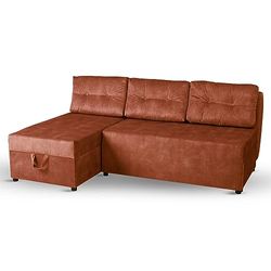 Divano angolare con 2 contenitori 196x145 cm arancio scuro - divano letto angolare sinistro, superficie di riposo 196x140 cm, in tessuto velour - divano a 3 posti, per soggiorno