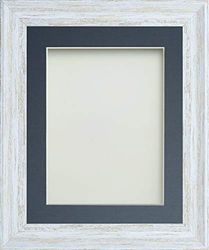 Frame Company Lynton Rustic White Photo Frame with Blue Mount, 18x12 for 12x8 inch, fitted with perspex