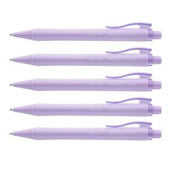 Faber-Castell 205099 - Pióro kulkowe Daily Ball słodki liliowy, 5 sztuk, z wymiennym wkładem XB, odporne na dokumenty
