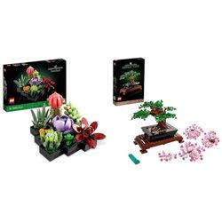 LEGO 10309 Icons Succulents Artificial Plants Set for Adults & 10281 Icons Bonsai Tree Set for Adults, Home Décor DIY Projects, Relaxing Creative Activity Gift Idea, Botanical Collection