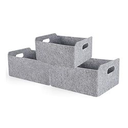 Welaxy Cestini portaoggetti pieghevoli in feltro, organizer con manici per bambini, giocattoli, libri, vestiti, trucchi, 3 pezzi, colore: grigio