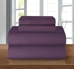 Elegant Comfort Luxury 1500 Premium Hotel Quality Microfiber 4-Piece Sheet Set - Wrinkle Resistant, All Around Elastic Fitted Sheet, Deep Pocket up to 16", Twin/Twin XL, Purple
