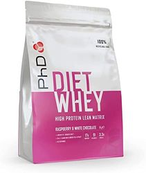 PhD Nutrition Diet Whey proteína en polvo, Proteína de suero de leche sabor fresas y chocolate blanco, 17 gr de proteína, 40 porciones, Bolsa de 1 Kg