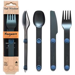 MAGWARE Magnetic Camping Utensils - Light Aluminum Travel Silverware with a Case for Camping, Picnic, Office & Your Cool Kid's Lunchbox | Pocket-Sized Cutlery | Set of Knife, Fork & Spoon (Blue)