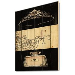 DesignQ Kronleuchter, Parfum und glamouröse Tiara, traditionelle Wanddekoration, schwarzes Holz, große modische Wandpaneele aus Holz, gedruckt auf natürlichem Kiefernholz
