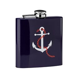 Premier Housewares Anchor Design Hip Flask, Stainless Steel, 6 oz - Blue