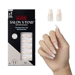 KISS Salon X-tend Glue On Decorated Nails, Trustfall, Beige, Long Size, Coffin Shape, 34 Ct.