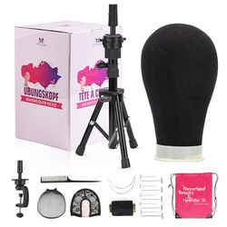 Neverland Beauty & Health Tete pour Perruque 23"(58cm),Tete a Perruque avec Trepied,TêTe de Mannequin Pour La Fabrication de Perruques avec TréPied Tête à Coiffer,éPingles et Brosse à Poils（noir）