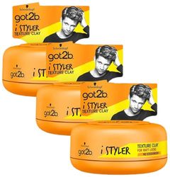 Schwarzkopf got2b iStyler, Long Lasting Hold, No White Residue, Silicone Free, Texture Matt Finish Hair Clay 75ml (Pack of 3)