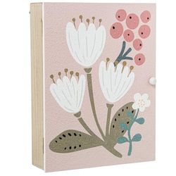 DRW Boîte à clés en Bois avec Fleurs Blanches 20 x 5,5 x 26 cm