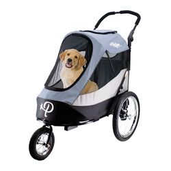 Petique Trailblazer Jogger Passeggino per Cani e Gatti Taglia Media | Carrello Ventilato per Animali Domestici | Ruote Gonfiabili | Grigio | Finestra Peek-a-Boo | Fino a 35 kg