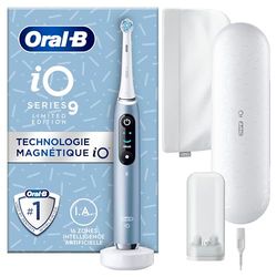 Oral-B iO 9 Brosse À Dents Électrique Bleue, Avec Un Capteur De Pression Pour Protéger Les Gencives Sensibles, Avec Des Accessoires, 1 Brossette Douce, 1 Chargeur, 1 Étui De Voyage, Édition Spéciale