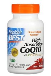 Doctor's Best High Absorption CoQ10 avec BioPerine, 600 mg - 60 vcaps, santé cardiaque et soutien énergétique