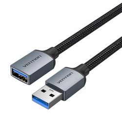Brightium Cable USB - cable USB-A 3.0 macho a USB 3.0 hembra, 2 m de longitud, trenzado en color gris, ideal para transferencias rápidas de datos.