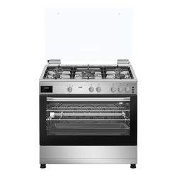 Svan Cocina Gas Butano 5 Zonas de Cocción, Horno 96 L, Inox SKGW5902X. Control Manual, Quemador WOK triple llama, 2 Programas de Cocción, Cristal en Puerta de Doble Capa, Tapa Abatible