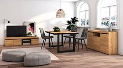 Skraut Home - Woonkamermeubelset | Tafel 140 Front Zwart Tafelpoten U 6 gasten | TV Kast 160 | Sideboard/Buffetkast 140 | Eiken en Zwart | Industriële stijl