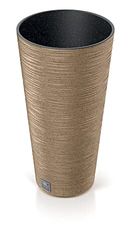 Prosperplast 2-i-1 blomkruka med inre kruka, blomlåda, blomkruka, ytterkruka i plast, trä, räfflad look, Ø 25 cm (brun)