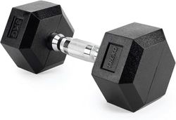 TREXO Hantel 5 kg hexagon hållbar gummerat gjutjärn för styrketräning hemma med ergonomiskt handtag stabil och mångsidig hantel hex HXD50