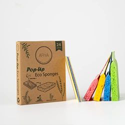 Arya. Paquete de 24 esponjas ecológicas emergentes, celulosa Natural, compostables y biodegradables, esponjas comprimidas para Cocina y baño, sin plástico y antiarañazos (24)