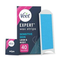 Veet Expert Cold Wax Strips, 40 Count + 4 Finish Wipes, Hair Removal Kit For Smooth Legs, Gentle Solution For Delicate Skin, Easy And Effective Use