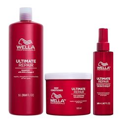 Wella Professionals Ultimate Repair Shampoing léger pour cheveux abîmés, Après-shampoing nourrissant et Soin Protecteur sans Rinçage, Protection contre tous les types de dommages - 1L + 500ml + 140ml
