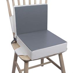 Kalawen 2-Piece Set Waterproof Booster Seat for Dining Chair, PU Washable 2 Straps Safety Buckle Toddler Booster Seat - Gray