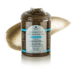 Nature Spell African Black Soap & Hyaluronic Acid Body Scrub 300 ml – Exfoliates and Detoxifies – Removes Dead Skin Cells – Infused with Charcoal – 100% Vegan – Made in the UK, Grey