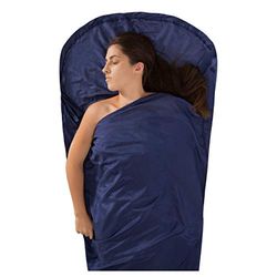 Sea to Summit Unisex ASLKCTNHOODNB Saco sábana seda/algodón trav. momia c/cap. azul, marineblauw, mummy met capuchon