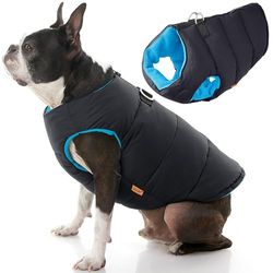 Gooby - Gilet imbottito per cani - Cappotto con cerniera e anello di lino - Tinta unita - Nero - Taglia S