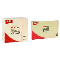 APLI 11597 - Notas adhesivas CLASSIC 75 x 75 mm cubo de 400 hojas color amarillo + 10976 - Notas adhesivas CLASSIC 125 x 75 mm bloc de 100 hojas color amarillo